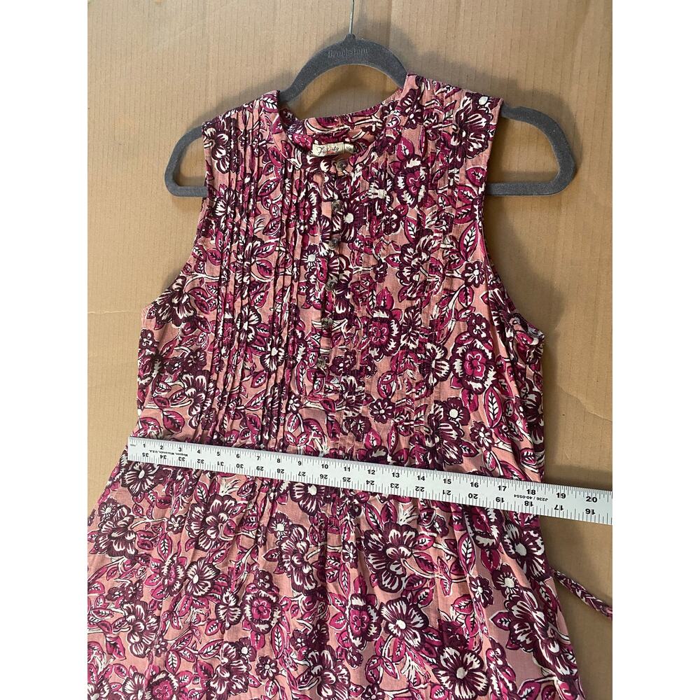 FAHERTY DRESS LINEN FLORAL MIDI PINK COTTAGECORE MILKMAID BOHO WESTERN COQUETTE - Picture 15 of 16